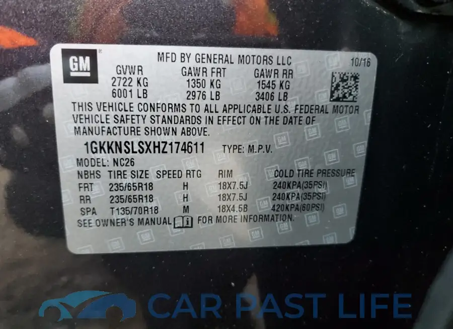 1GKKNSLSXHZ174611# 14