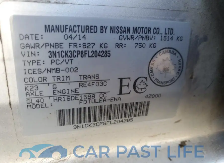 3N1CK3CP8FL204285# 12