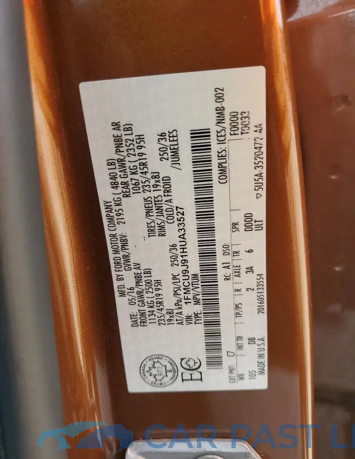 1FMCU9J91HUA33527# 12