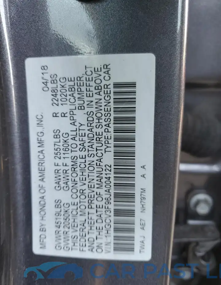 1HGCV3F96JA004122# 12
