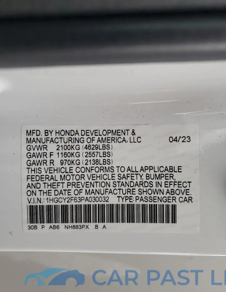 1HGCY2F63PA030032# 12