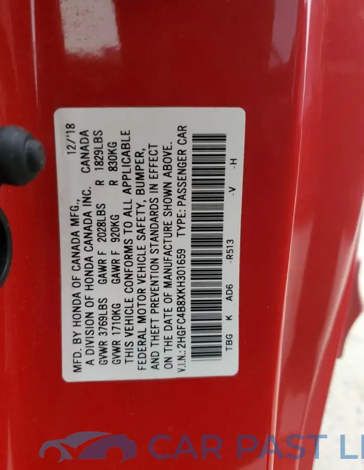 2HGFC4B8XKH301659# 13