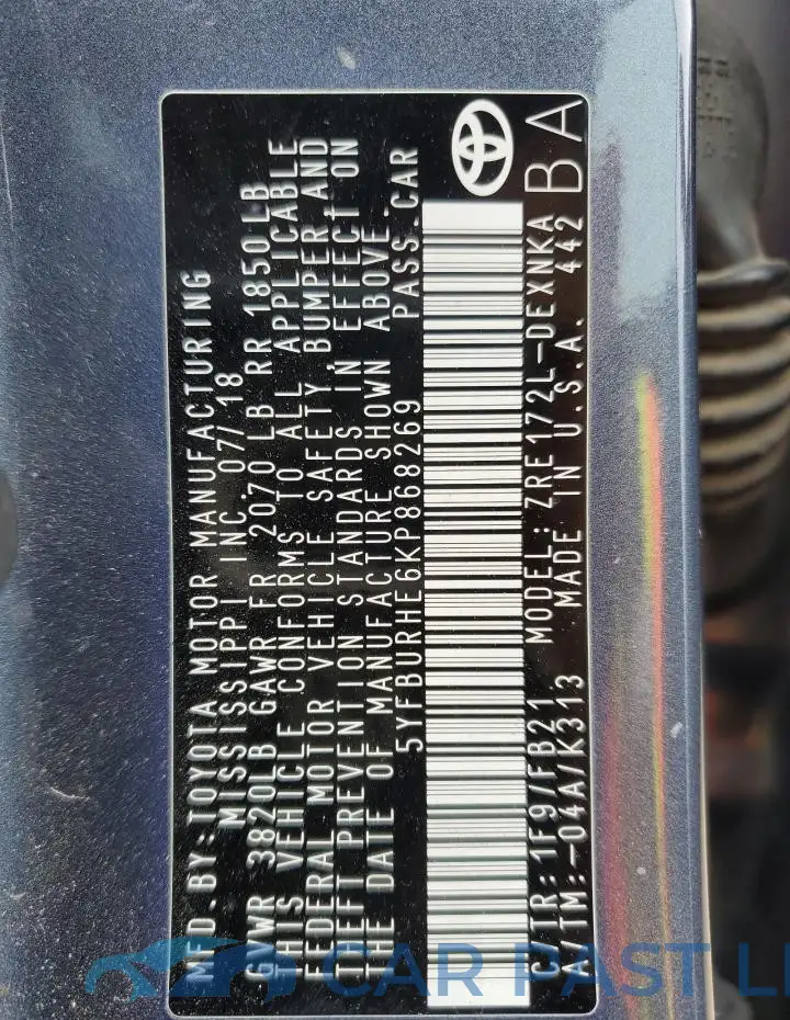 5YFBURHE6KP868269# 12