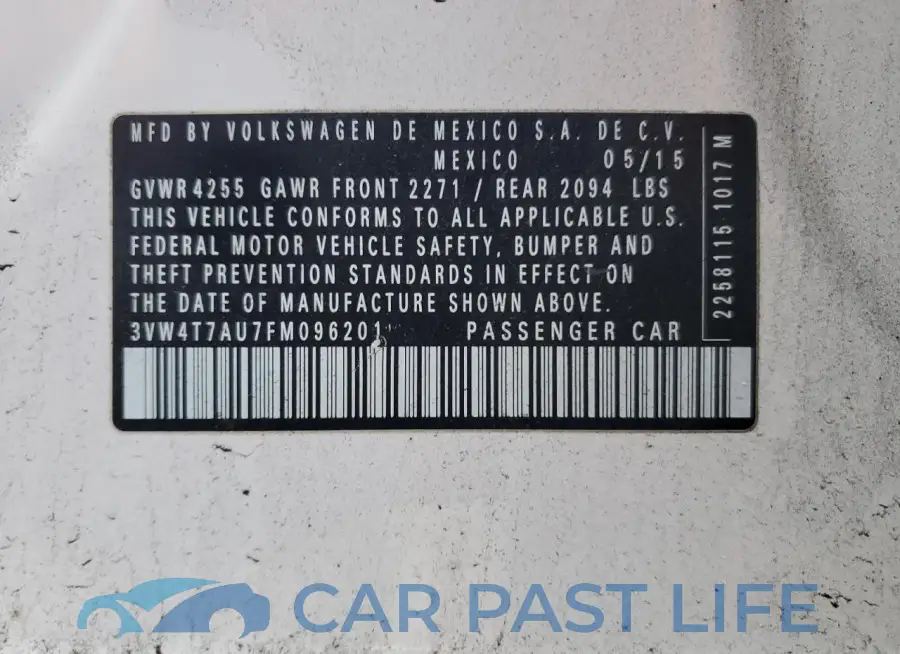 3VW4T7AU7FM096201# 12