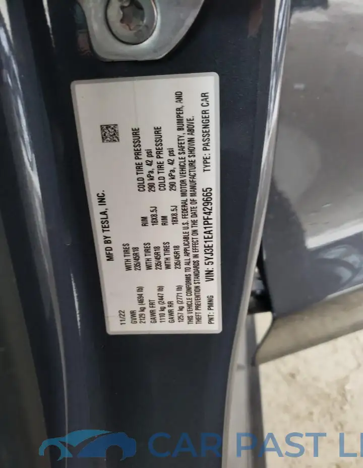 5YJ3E1EA1PF429665# 12