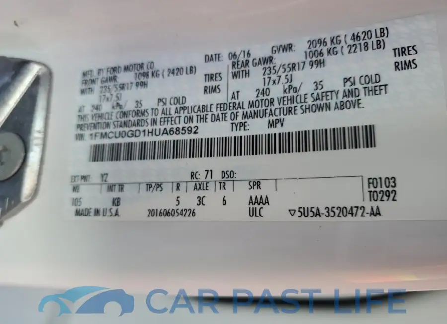 1FMCU0GD1HUA68592# 12