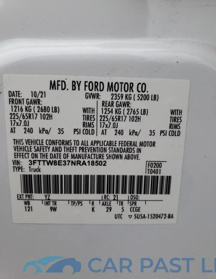 3FTTW8E37NRA18502# 13