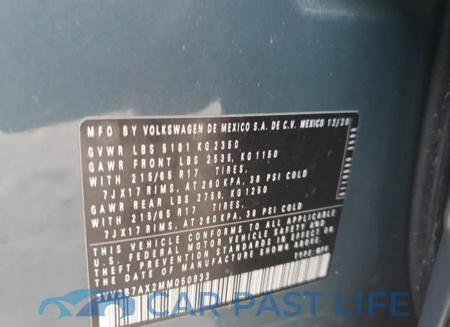 3VV3B7AX2MM050933# 12