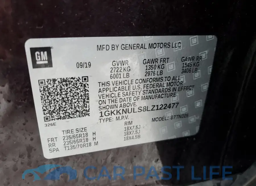 1GKKNULS8LZ122477# 13