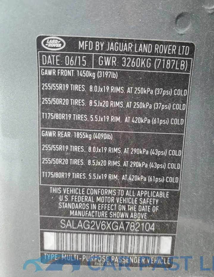 SALAG2V6XGA782104# 14
