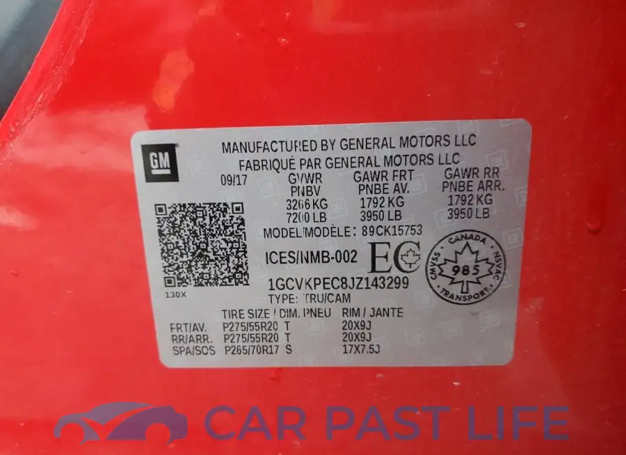 1GCVKPEC8JZ143299# 12