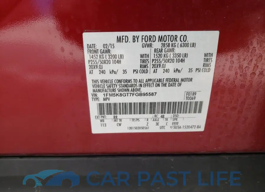 1FM5K8GT7FGB95587# 12