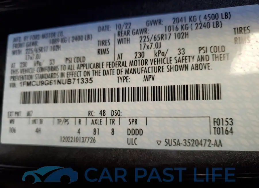 1FMCU9G61NUB71335# 12