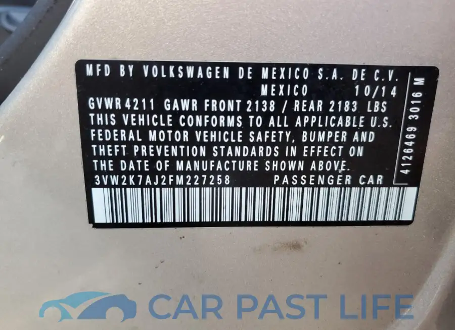 3VW2K7AJ2FM227258# 12