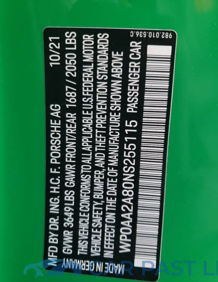 WP0AA2A80NS255115# 13