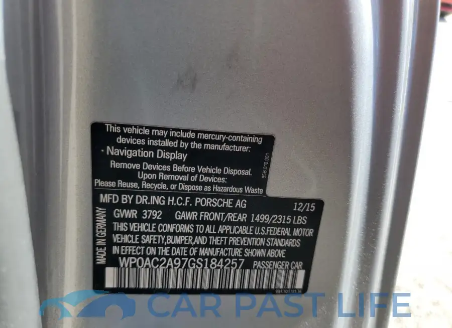 WP0AC2A97GS184257# 12