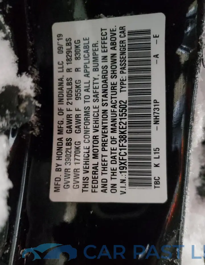 19XFC1F38KE215502# 12