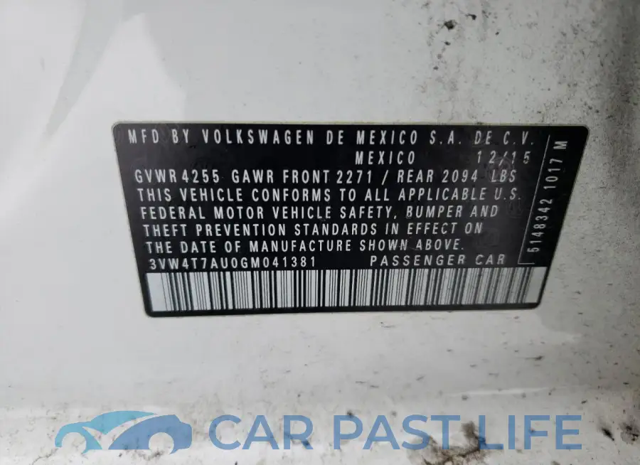 3VW4T7AU0GM041381# 12