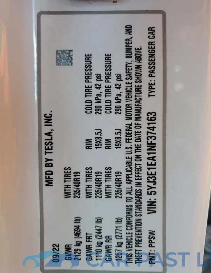 5YJ3E1EA1NF374163# 12