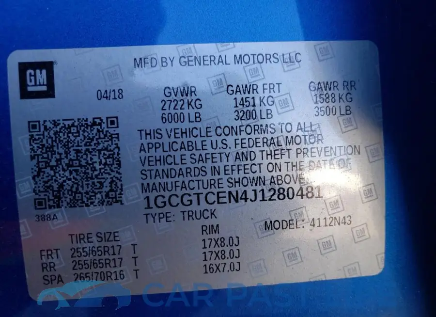 1GCGTCEN4J1280481# 13