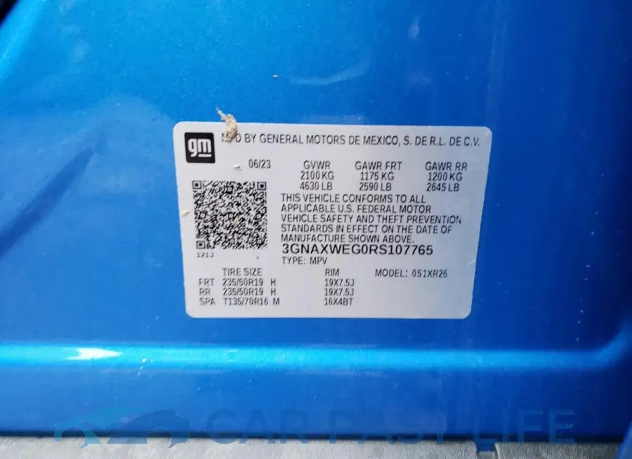 3GNAXWEG0RS107765# 13