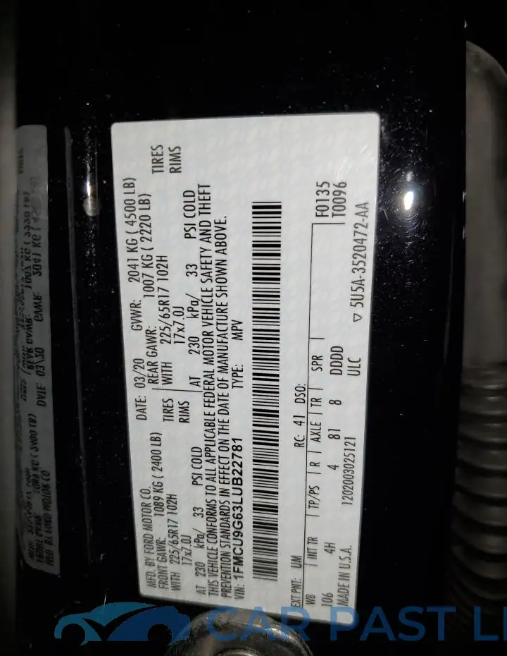 1FMCU9G63LUB22781# 12