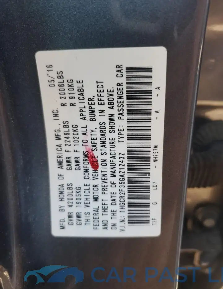 1HGCR2F35GA212432# 12