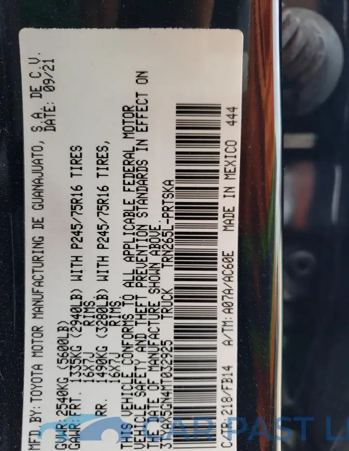 3TYAX5GN4MT032925# 12