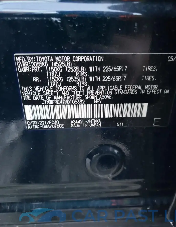 JTMWFREV7HD105382# 13