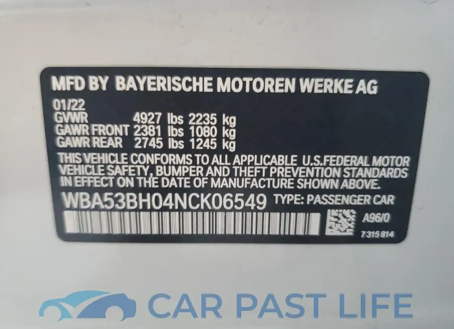 WBA53BH04NCK06549# 12