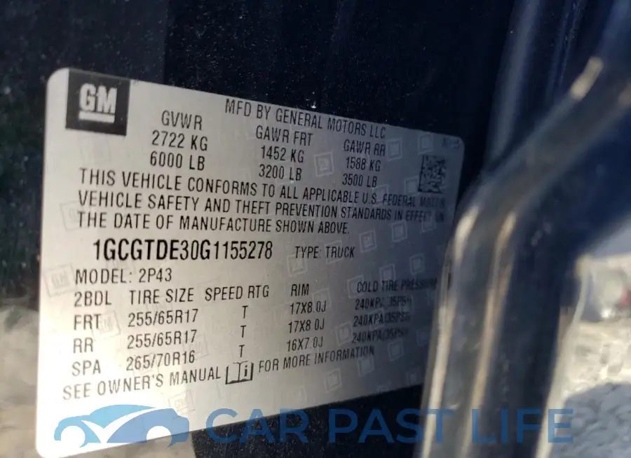 1GCGTDE30G1155278# 12