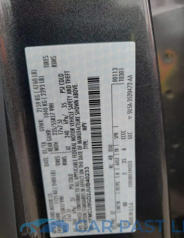 1FMCU9GD2JUB40233# 13
