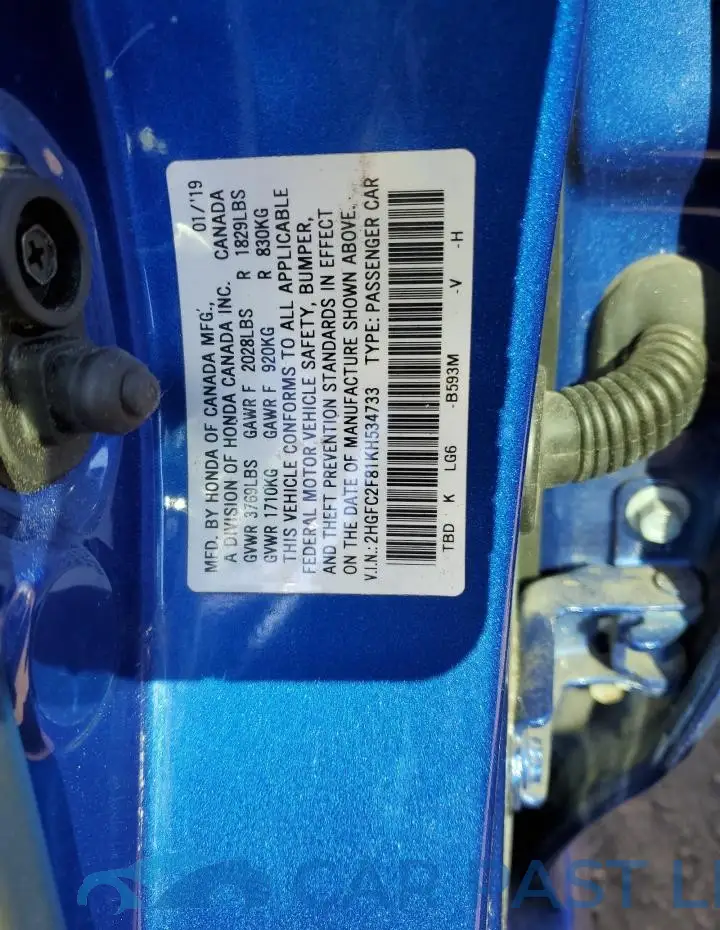 2HGFC2F81KH534733# 12