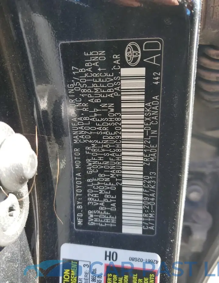 2T1BURHE8HC920283# 12