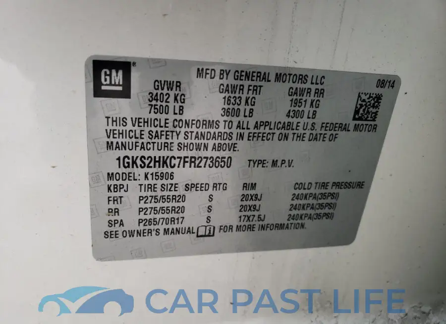 1GKS2HKC7FR273650# 13