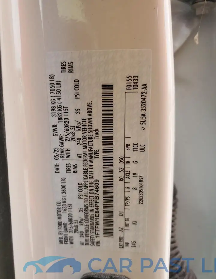 1FTFW1E84PFB74609# 12