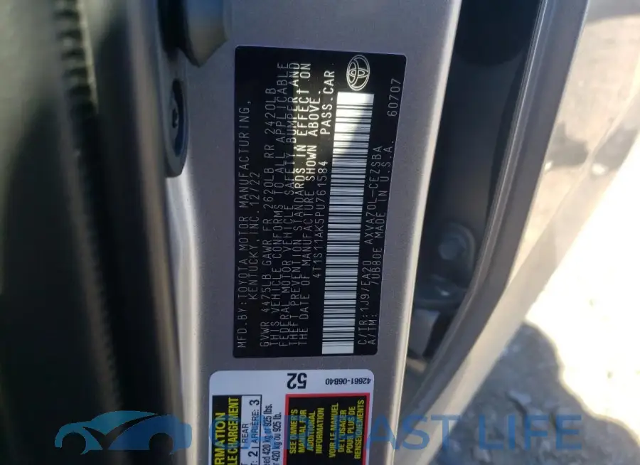 4T1S11AK5PU761584# 12
