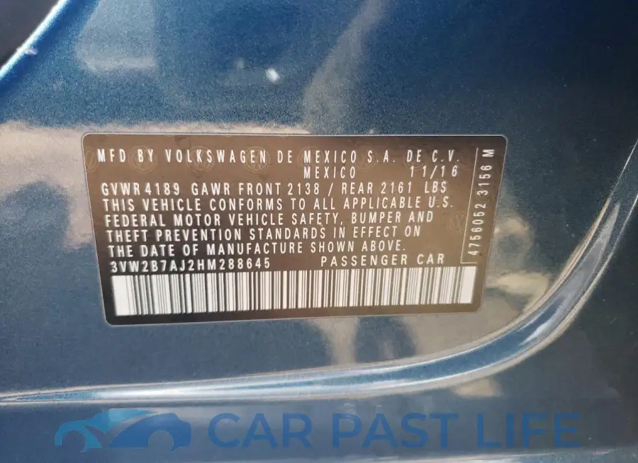 3VW2B7AJ2HM288645# 12