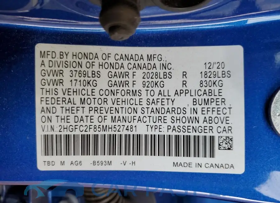 2HGFC2F85MH527481# 12