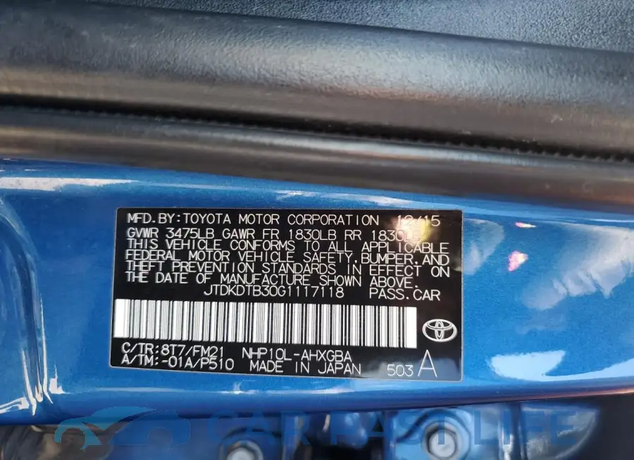 JTDKDTB30G1117118# 12