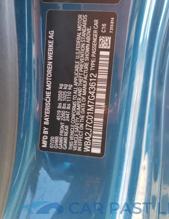WBA2J7C01M7G43612# 12