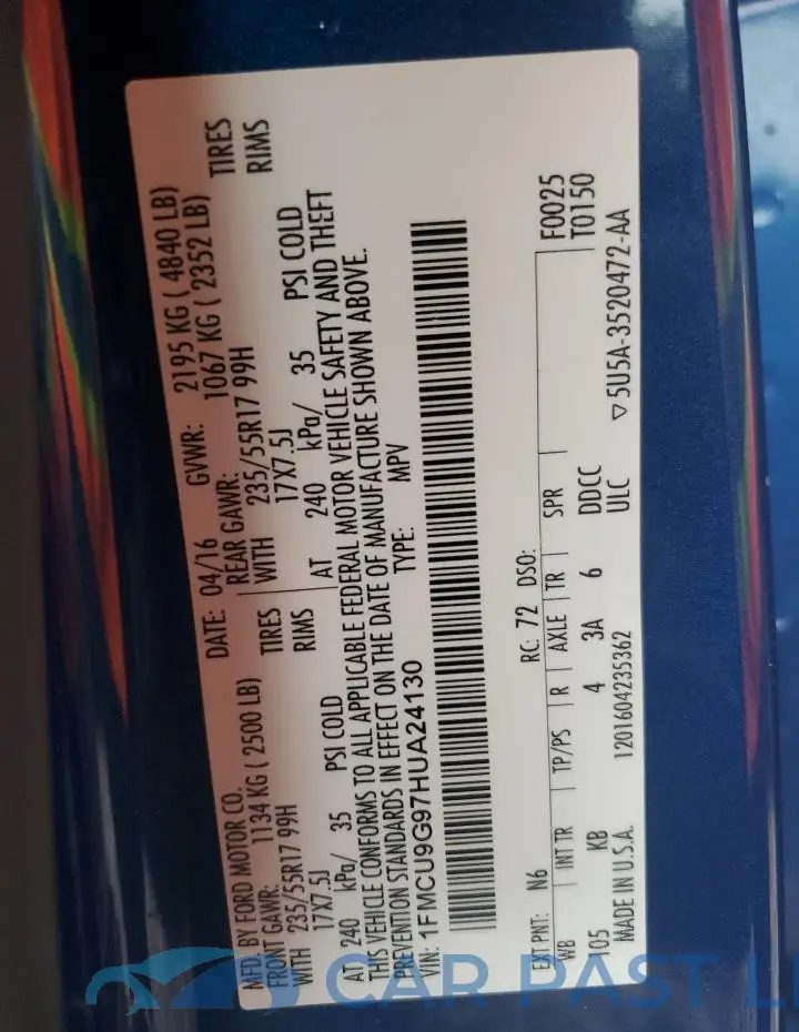 1FMCU9G97HUA24130# 12