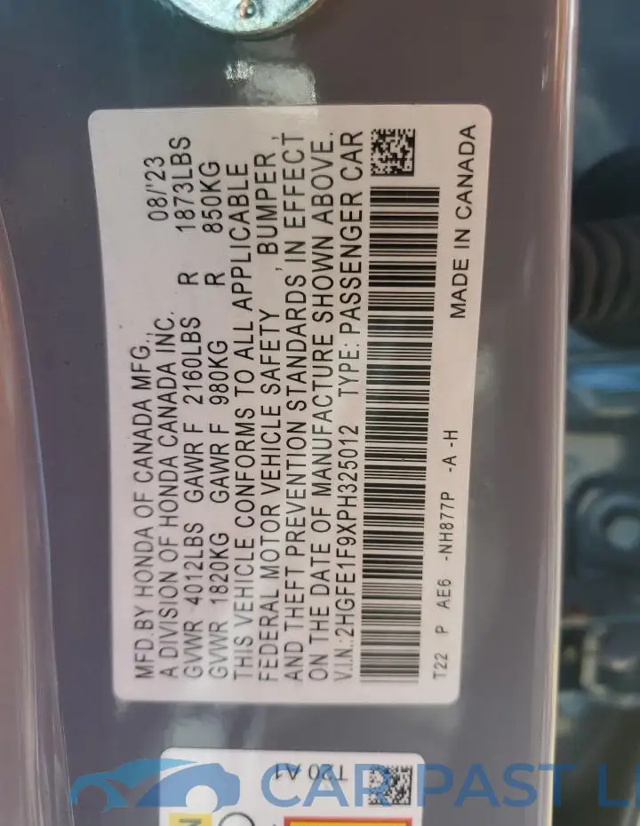 2HGFE1F9XPH325012# 12
