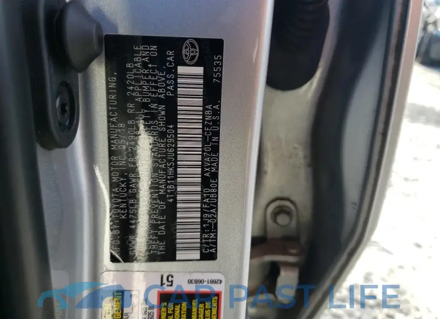 4T1B11HK5JU629504# 12