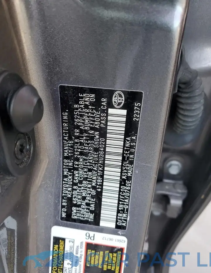 4T1BF1FK7HU364020# 12