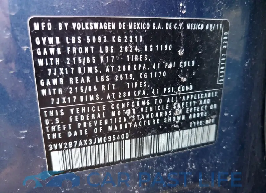 3VV2B7AX3JM035400# 13