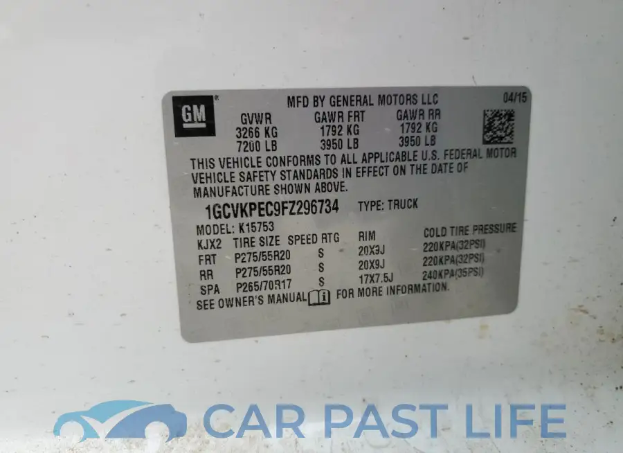 1GCVKPEC9FZ296734# 12