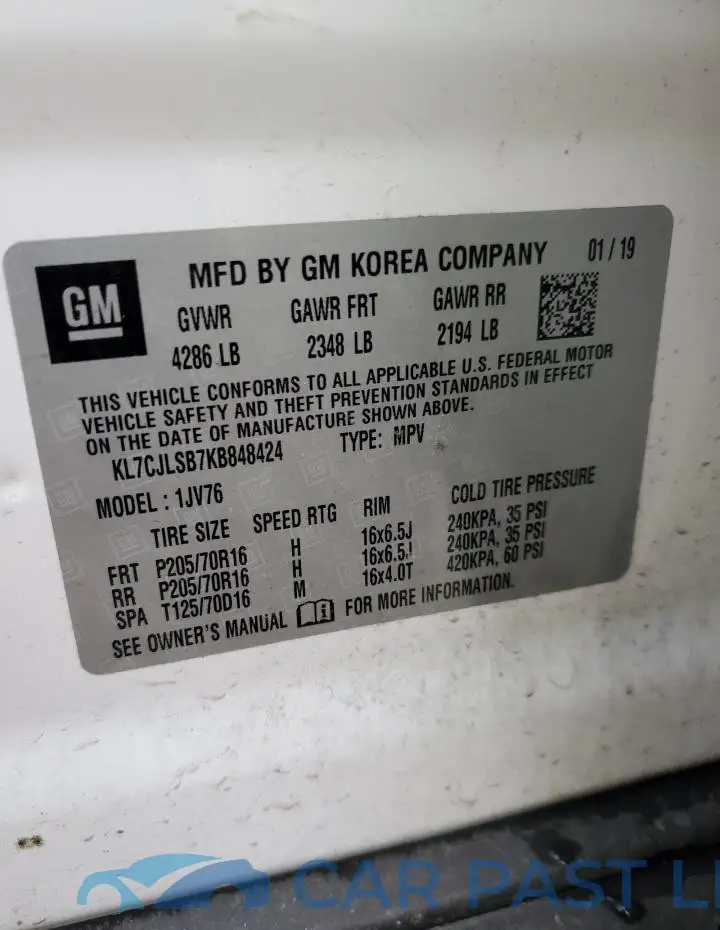 KL7CJLSB7KB848424# 13