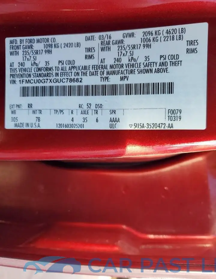 1FMCU0G7XGUC78682# 13