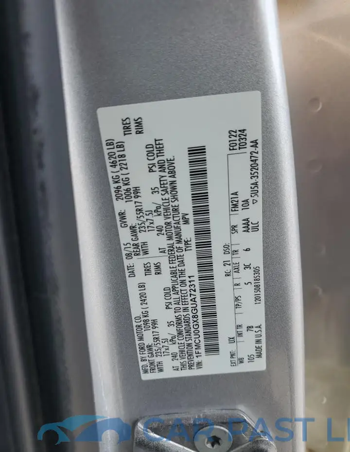 1FMCU0GX8GUA72311# 12